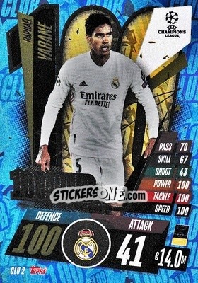 Sticker Raphaël Varane - UEFA Champions League 2020-2021. Match Attax Extra n. CLU2 - Panini
