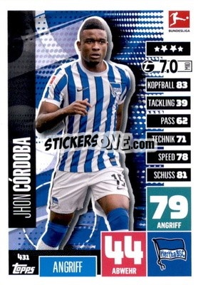 Cromo Jhon Córdoba - German Fussball Bundesliga 2020-2021. Match Attax Extra - Panini