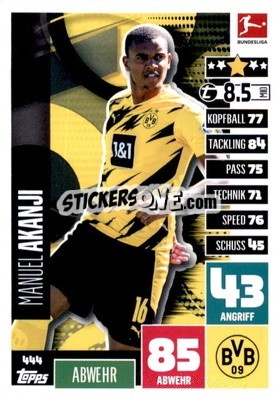 Sticker Manuel Akanji - German Fussball Bundesliga 2020-2021. Match Attax Extra - Panini
