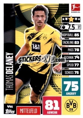 Sticker Thomas Delaney - German Fussball Bundesliga 2020-2021. Match Attax Extra - Panini