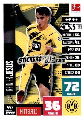 Sticker Reinier Jesus - German Fussball Bundesliga 2020-2021. Match Attax Extra - Panini