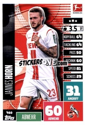 Sticker Jannes Horn - German Fussball Bundesliga 2020-2021. Match Attax Extra - Panini