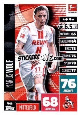 Sticker Marius Wolf - German Fussball Bundesliga 2020-2021. Match Attax Extra - Panini