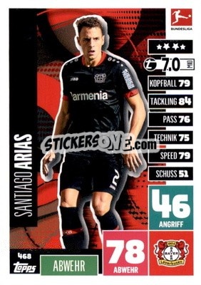 Sticker Santiago Arias - German Fussball Bundesliga 2020-2021. Match Attax Extra - Panini