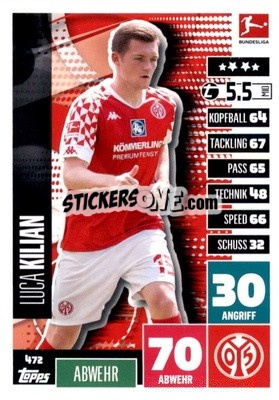 Sticker Luca Kilian - German Fussball Bundesliga 2020-2021. Match Attax Extra - Panini