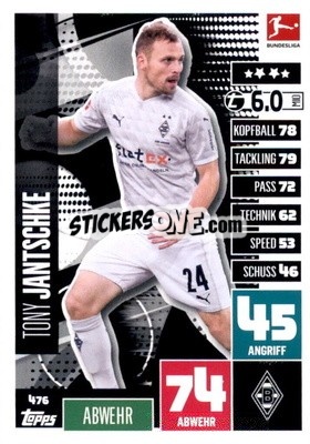 Sticker Tony Jantschke - German Fussball Bundesliga 2020-2021. Match Attax Extra - Panini