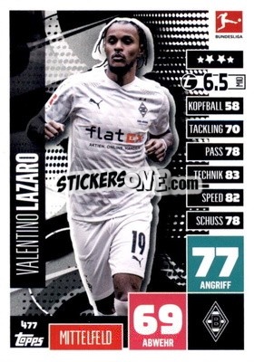 Figurina Valentino Lazaro - German Fussball Bundesliga 2020-2021. Match Attax Extra - Panini