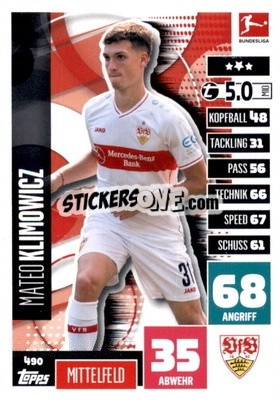 Figurina Mateo Klimowitz - German Fussball Bundesliga 2020-2021. Match Attax Extra - Panini