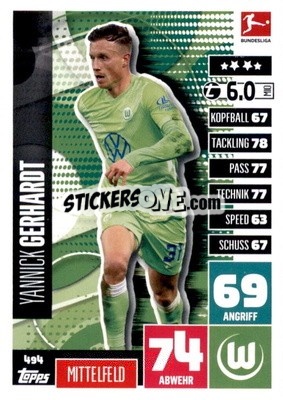 Sticker Yannick Gerhardt - German Fussball Bundesliga 2020-2021. Match Attax Extra - Panini