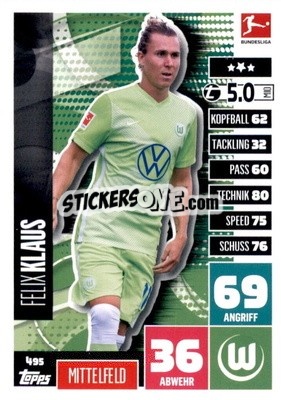 Cromo Felix Klaus - German Fussball Bundesliga 2020-2021. Match Attax Extra - Panini