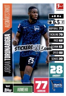 Sticker Jordan Torunarigha - German Fussball Bundesliga 2020-2021. Match Attax Extra - Panini