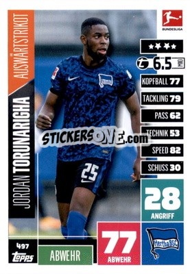 Figurina Jordan Torunarigha - German Fussball Bundesliga 2020-2021. Match Attax Extra - Panini