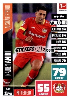 Sticker Nadiem Amiri - German Fussball Bundesliga 2020-2021. Match Attax Extra - Panini