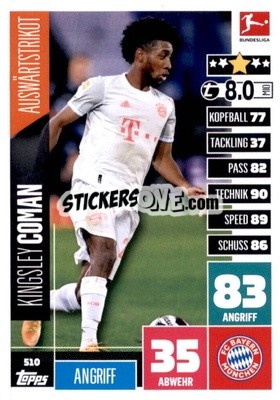 Sticker Kingsley Coman - German Fussball Bundesliga 2020-2021. Match Attax Extra - Panini
