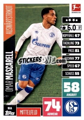 Sticker Omar Mascarell - German Fussball Bundesliga 2020-2021. Match Attax Extra - Panini