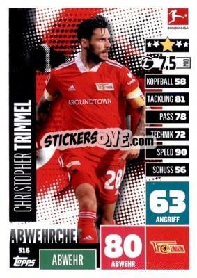 Sticker Christopher Trimmel - German Fussball Bundesliga 2020-2021. Match Attax Extra - Panini