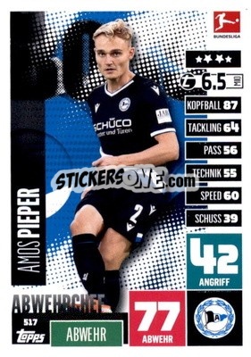 Sticker Amos Pieper - German Fussball Bundesliga 2020-2021. Match Attax Extra - Panini