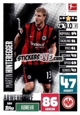Sticker Martin Hinteregger - German Fussball Bundesliga 2020-2021. Match Attax Extra - Panini