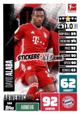 Sticker David Alaba - German Fussball Bundesliga 2020-2021. Match Attax Extra - Panini