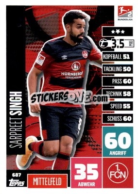 Sticker Sarpreet Singh - German Fussball Bundesliga 2020-2021. Match Attax Extra - Panini