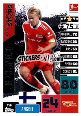 Sticker Joel Pohjanpalo - German Fussball Bundesliga 2020-2021. Match Attax Extra - Panini