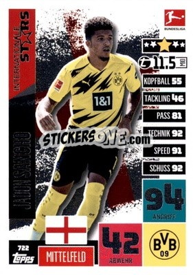 Sticker Jadon Sancho - German Fussball Bundesliga 2020-2021. Match Attax Extra - Panini