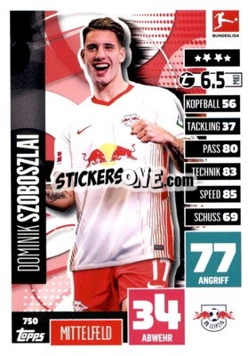 Cromo Dominik Szoboszlai - German Fussball Bundesliga 2020-2021. Match Attax Extra - Panini