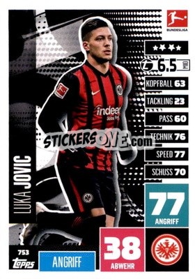 Sticker Luka Jovic - German Fussball Bundesliga 2020-2021. Match Attax Extra - Panini