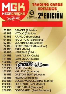 Sticker Indice 2ª Edicion Bis - Liga 2020-2021. Megacracks - Panini
