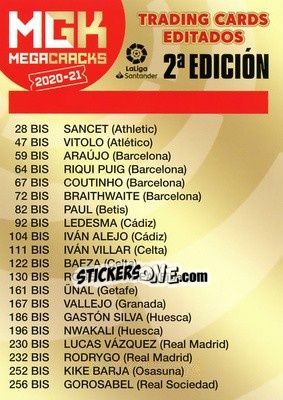 Figurina Indice 2ª Edicion Bis - Liga 2020-2021. Megacracks - Panini