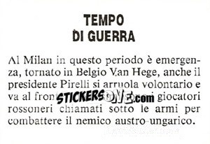 Figurina Tempo di Guerra - Milan Nella Storia Dal 1899 Al 1930 - Masters Edizioni