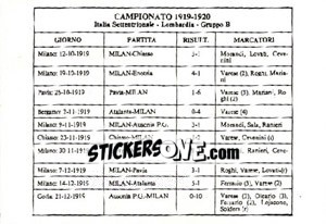 Figurina Campionato 1919/1920 - Milan Nella Storia Dal 1899 Al 1930 - Masters Edizioni