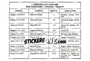 Sticker Campionato 1919/1920 - Milan Nella Storia Dal 1899 Al 1930 n. 186 - Masters Edizioni