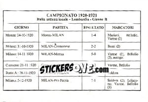 Sticker Campionato 1920/1921 - Milan Nella Storia Dal 1899 Al 1930 n. 207 - Masters Edizioni