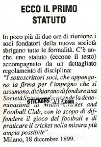 Cromo Ecco il Primo Statuto - Milan Nella Storia Dal 1899 Al 1930 - Masters Edizioni