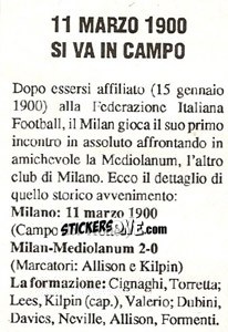 Sticker 11.Iii.1900 Si Va In Campo - Milan Nella Storia Dal 1899 Al 1930 n. 12 - Masters Edizioni