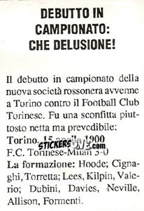 Figurina Debutto in Campionato: Che Delusione! - Milan Nella Storia Dal 1899 Al 1930 - Masters Edizioni