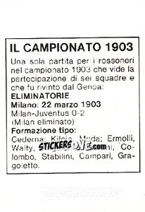 Sticker Il Campionato 1903 - Milan Nella Storia Dal 1899 Al 1930 n. 46 - Masters Edizioni