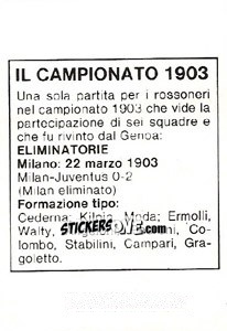 Figurina Il Campionato 1903 - Milan Nella Storia Dal 1899 Al 1930 - Masters Edizioni