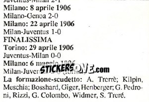 Cromo Il Campionato 1906 (Puzzle) - Milan Nella Storia Dal 1899 Al 1930 - Masters Edizioni