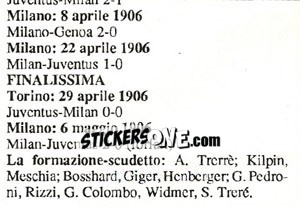 Sticker Il Campionato 1906 (Puzzle) - Milan Nella Storia Dal 1899 Al 1930 n. 62 - Masters Edizioni