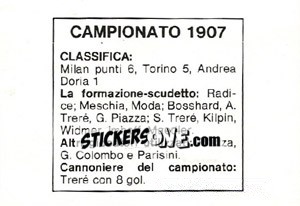 Sticker Campionato 1907 - Milan Nella Storia Dal 1899 Al 1930 n. 75 - Masters Edizioni