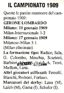 Sticker Il Campionato 1909 - Milan Nella Storia Dal 1899 Al 1930 - Masters Edizioni