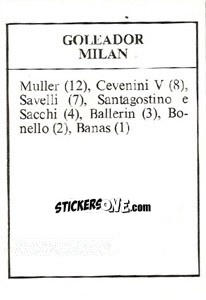 Figurina Goleador Milan - Milan Nella Storia Dal 1899 Al 1930 - Masters Edizioni