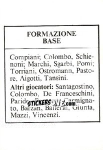 Sticker Formazione Base - Milan Nella Storia Dal 1899 Al 1930 n. 262 - Masters Edizioni