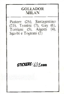 Sticker Goleador Milan - Milan Nella Storia Dal 1899 Al 1930 n. 272 - Masters Edizioni