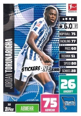 Sticker Jordan Torunarigha - German Football Bundesliga 2020-2021. Match Attax - Topps