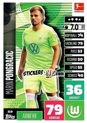 Cromo Marin Pongracic - German Football Bundesliga 2020-2021. Match Attax - Topps