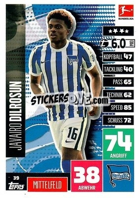 Sticker Javairo Dilrosun - German Football Bundesliga 2020-2021. Match Attax - Topps