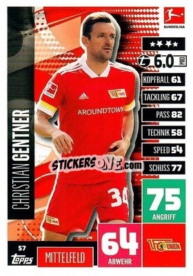 Sticker Christian Gentner - German Football Bundesliga 2020-2021. Match Attax - Topps